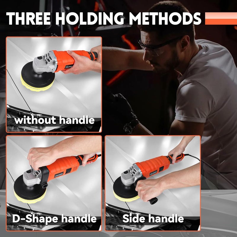 EZISOE Buffer Polisher, Powerful Buffer Waxer, 7 Variable Speed 1000-3500 RPM,Rotary Polisher with 6" and 7" Backing Plate, 1580W Rotary Polisher for Car Polishing, Waxing, Glaze, Sanding - Image 5